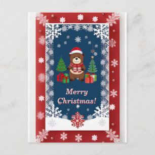 ❄️ Süßer Weihnachtsbär Schneerahmen 🎄 Festlich Postkarte