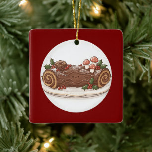Süßer Weihnachtsbaumschmuck in Form eines Yule-Log Keramikornament