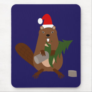 Süßer Weihnachtsbiber und Baum Mousepad
