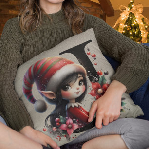 Süßer Weihnachtself Festlich J Faux-Braunleder Kissen