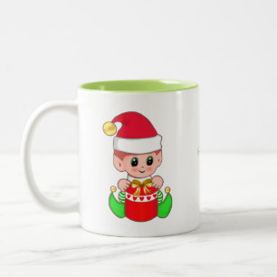 Süßer Weihnachtself & Happy Time Kalligrafie Zweifarbige Tasse