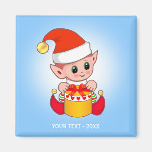 Süßer Weihnachtself & Ihr Text auf Hellblau Magnet