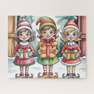 Süßer Weihnachtself mit Geschenken Puzzle