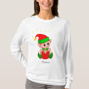 Süßer Weihnachtself mit Sternen T-Shirt