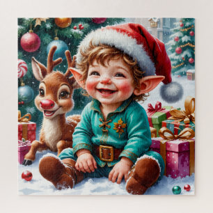 Süßer Weihnachtself & Rentier Puzzle
