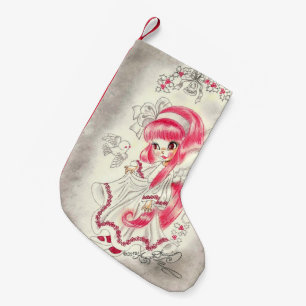 Süßer Weihnachtsengel mit roten Haaren und Stechpa Kleiner Weihnachtsstrumpf