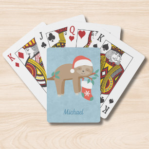 Süßer Weihnachtsfaultier mit Santa-Hut und persona Spielkarten
