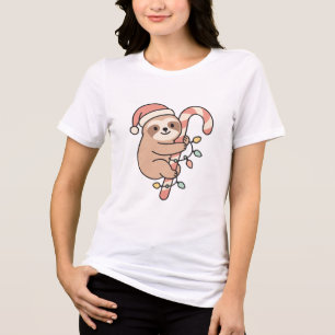 Süßer Weihnachtsfaultier mit Zuckerstange – Lustig Tri-Blend Shirt