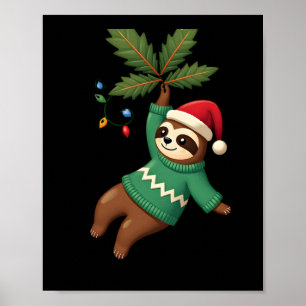 Süßer Weihnachtsfaultier Santa Hut Weihnachten Fau Poster