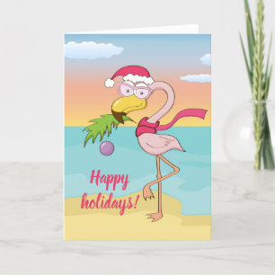 Süßer Weihnachtsflamingo am Strand mit individuell Feiertagskarte