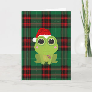 Süßer Weihnachtsfrosch-Feiertagskarte auf dunkelgr Feiertagskarte