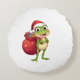 Süßer Weihnachtsfrosch mit Geschenktasche - Santa- Rundes Kissen