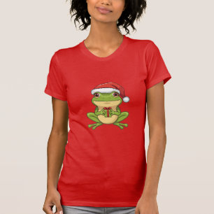 Süßer Weihnachtsfrosch mit Santa-Hut, der ein Gesc T-Shirt