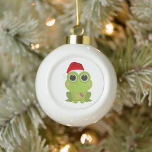 Süßer Weihnachtsfrosch mit Santa-Hut Festive Feier Keramik Kugel-Ornament