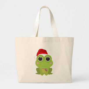 Süßer Weihnachtsfrosch mit Santa-Hut Festliche Win Jumbo Stoffbeutel