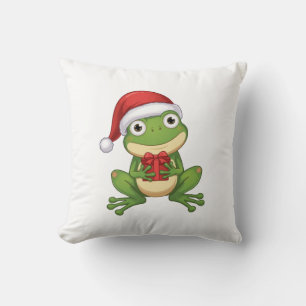 Süßer Weihnachtsfrosch mit Santa-Hut und Geschenk  Kissen