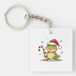 Süßer Weihnachtsfrosch mit Zuckerstange - Lustiger Schlüsselanhänger
