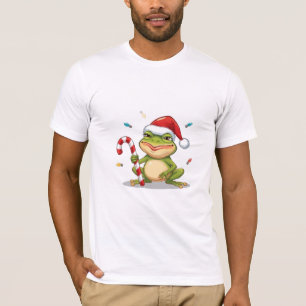 Süßer Weihnachtsfrosch mit Zuckerstange - Lustiger T-Shirt