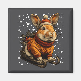 Süßer Weihnachtshase Schlittenfahren im Schnee Lus Magnet