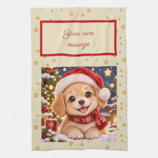 Süßer Weihnachtshund, Eigene Nachricht Weihnachten Geschirrtuch