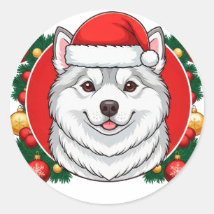Süßer Weihnachtshund im festlichen Weihnachtskreis Runder Aufkleber