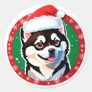 Süßer Weihnachtshund im festlichen Weihnachtskreis Runder Aufkleber