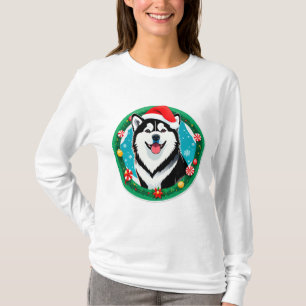 Süßer Weihnachtshund im festlichen Weihnachtskreis T-Shirt
