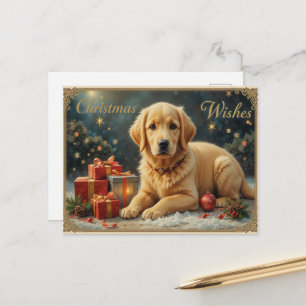 Süßer Weihnachtshund mit Geschenken Warme Feiertag Postkarte