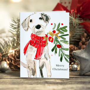 Süßer Weihnachtshund mit Schal und Grünzeug Feiertagskarte