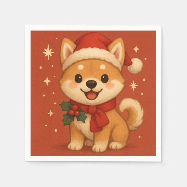 Süßer Weihnachtshund Serviette (Vorderseite)