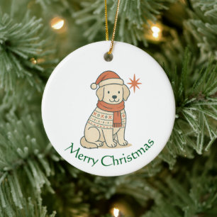 Süßer Weihnachtshund Skandinavischer Winter Welpe Keramik Ornament