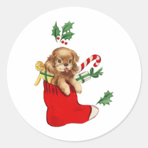 Süßer Weihnachtshund Vintage Runder Aufkleber