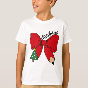 Süßer Weihnachtslehrer roter Bogen mit Bleistift U T-Shirt