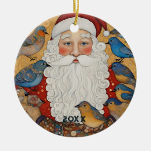 Süßer Weihnachtsmann Blaue Vögel Keramik Ornament
