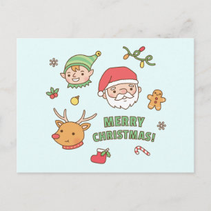 Süßer Weihnachtsmann, Elf, Rentier, Lebkuchen Feiertagspostkarte