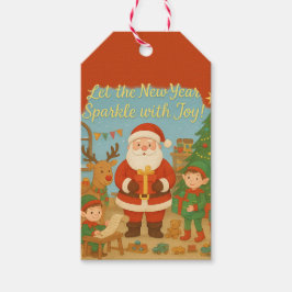 Süßer Weihnachtsmann & Elfen Neujahrs-Feiertagskar Geschenkanhänger