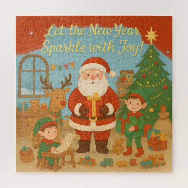 Süßer Weihnachtsmann & Elfen Neujahrs-Feiertagskar Puzzle (Vertikal)