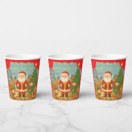 Süßer Weihnachtsmann & Elfen Neujahrs-Grußkarte Pappbecher