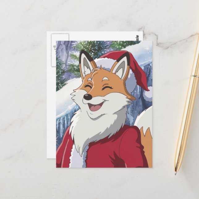 Süßer Weihnachtsmann Fuchs Postkarte (Vorderseite/Rückseite Beispiel)