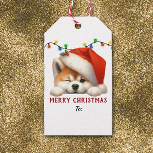 Süßer Weihnachtsmann-Hut Akita-Hund Weihnachten Geschenkanhänger