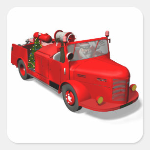 Süßer Weihnachtsmann in der Feuerwehrdrehleiter Quadratischer Aufkleber