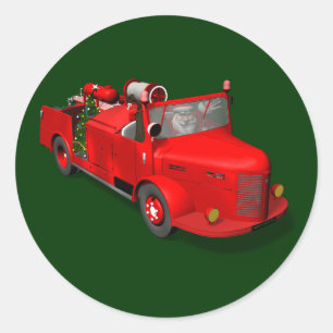 Süßer Weihnachtsmann in der Feuerwehrdrehleiter Runder Aufkleber
