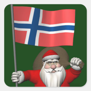 Süßer Weihnachtsmann mit dem Hoheitszeichen Norweg Quadratischer Aufkleber