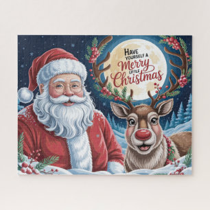 Süßer Weihnachtsmann mit fröhlichen Weihnachtsrent Puzzle