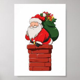 Süßer Weihnachtsmann mit Geschenktasche steigt in Poster