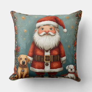 Süßer Weihnachtsmann mit Hunden im Festtagsstil Kissen
