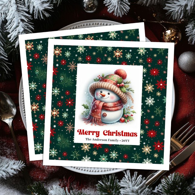 Süßer Weihnachtsmann mit Schneeflocken Kinder Serviette (Sweet Christmas snowman with snowflakes kids napkins)
