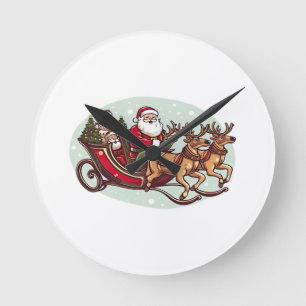 Süßer Weihnachtsmann reist mit Zug, der an den Züg Runde Wanduhr