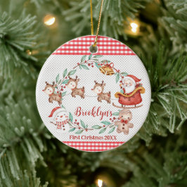 Süßer Weihnachtsmann-Rentier 1. Weihnachtsfoto Keramik Ornament