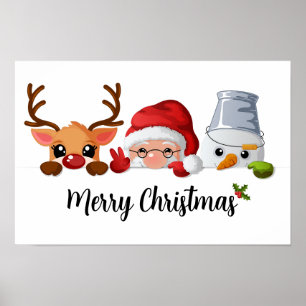 Süßer Weihnachtsmann, Rentier und Schneemann beim Poster